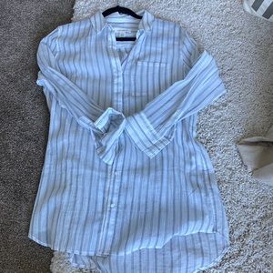 Blue and white striped button down blouse